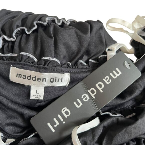 Madden Girl tiered maxi dress large black white contrast bows sleeveless ruffle - Picture 3 of 3